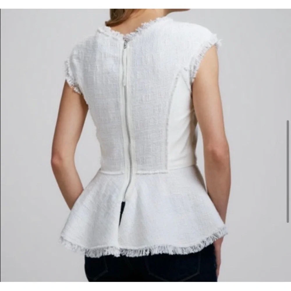 Rebecca Taylor Blouse 4 Tweed Leather‎ Peplum Coquette Old Money Luxury $350 - Picture 6 of 16